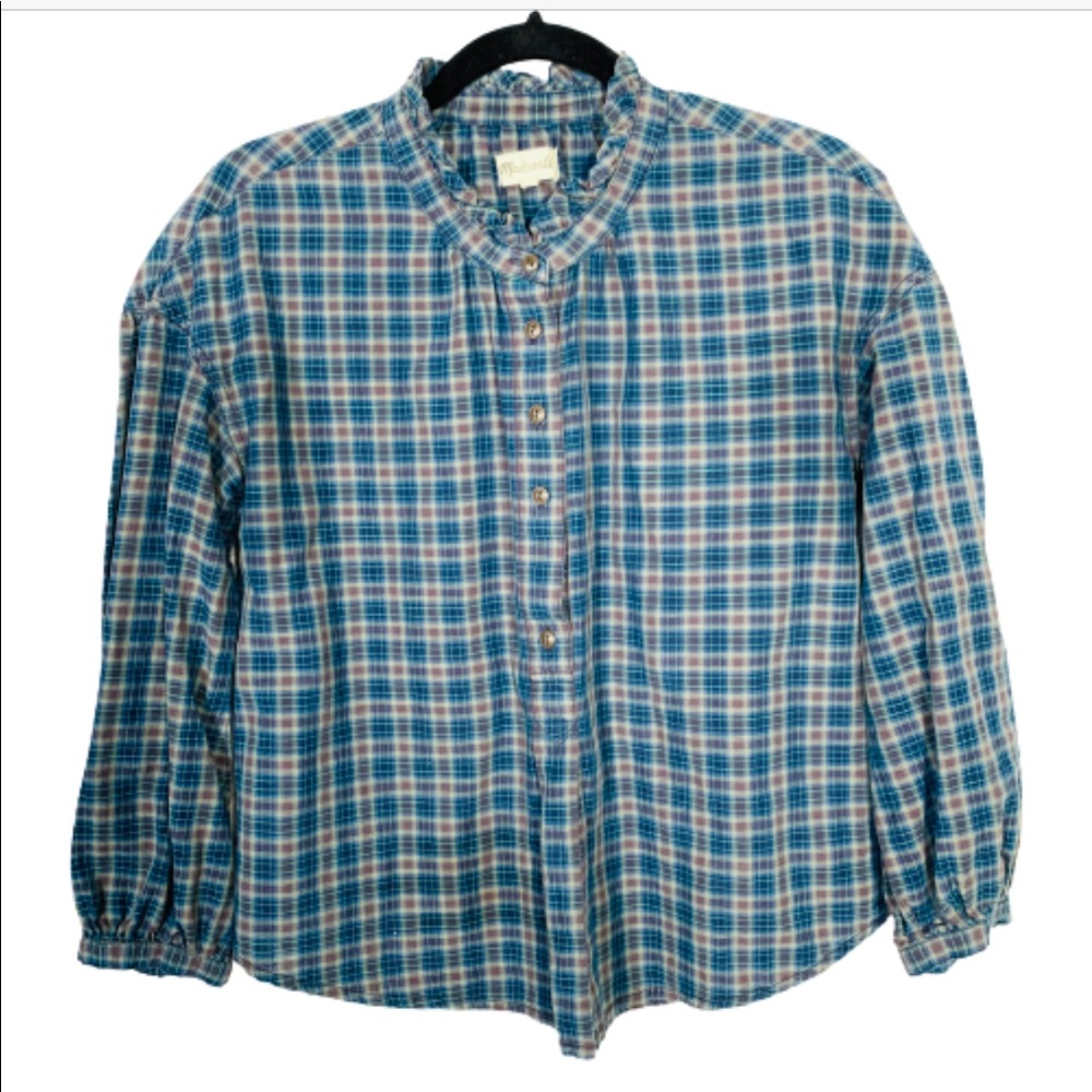 Madewell Blue Plaid Button Up Shirt Small